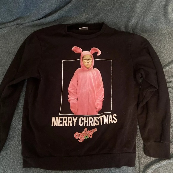A Christmas Story Ralphie Sweatshirt Pink Bunny Suit Adult L (42-44) Black - Picture 1 of 2